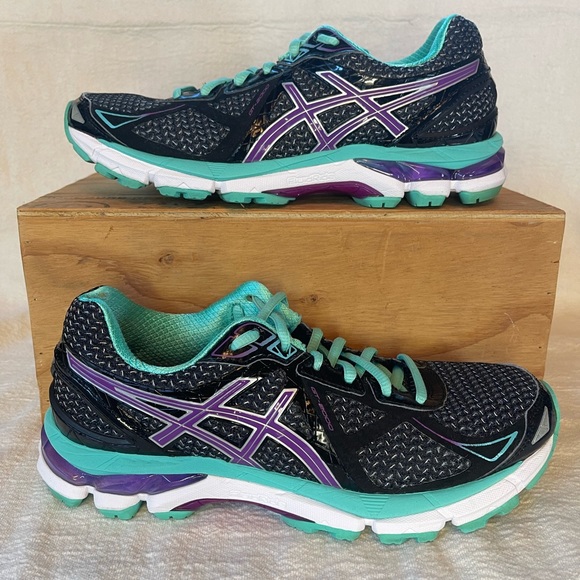 Women’s ASICS IGS Dynamic Duomax 7.5 Teal/Purple/Black Running Shoe - Picture 4 of 8